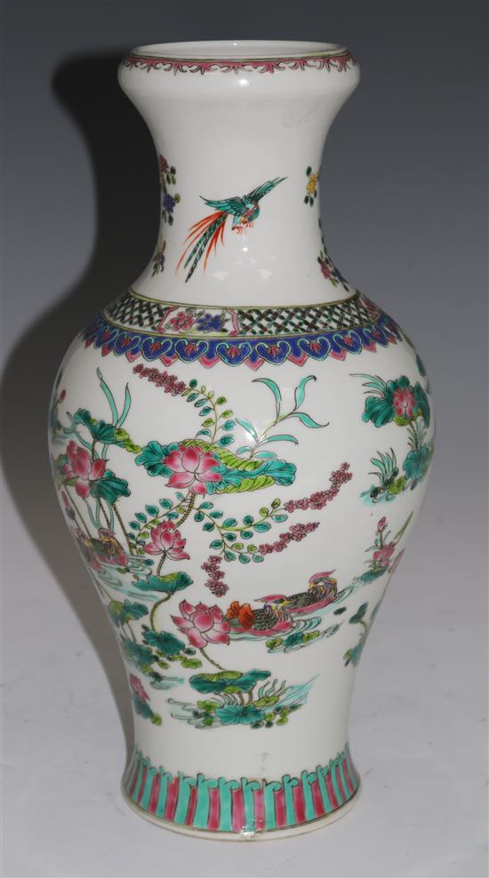 A Chinese famille rose lotus vase, 40cms